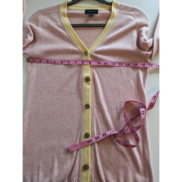 Faconnable Cardigan Sweater Cotton Cashmere Classic Preppy Pink Yellow Size S - Picture 10 of 11